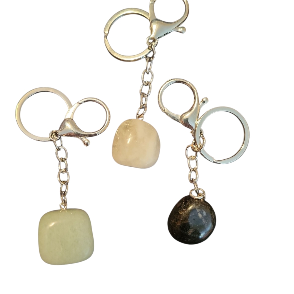 Natural Tumbled Stone Keychains 324CTW Green Aventurine,Smoky Quartz,White Quart